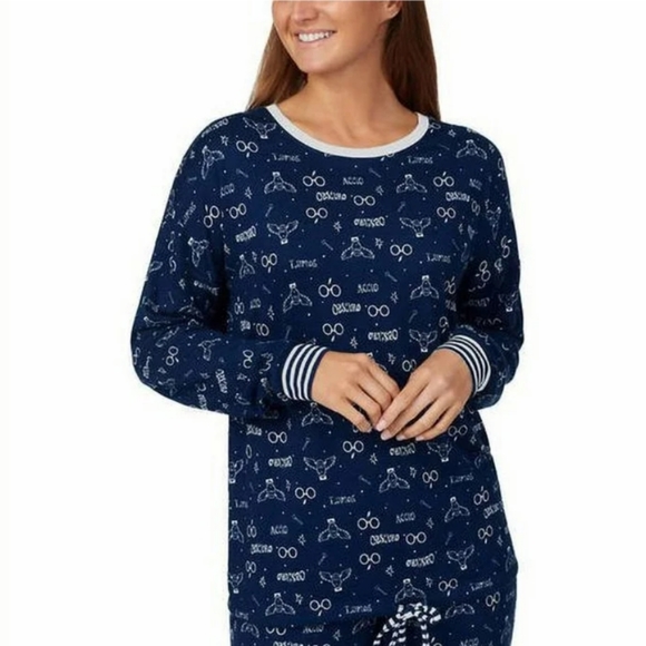 Warner Bros. Other - Harry Potter Women's Blue Full Print Graphic Long Sleeve Pajama Top Size XL EUC